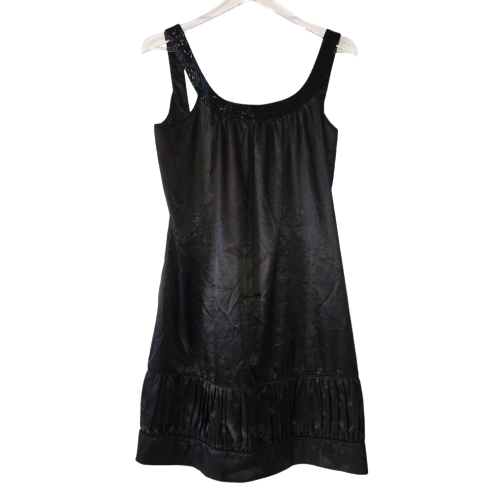 Y2K ViNTAGE ♥︎BEDO ♥︎ Beaded Black Low Back Satin Dress Pleating Prom Wedding